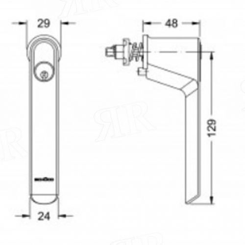 Оконная ручка с замком Schuco цвет: Inox-Look, под нержавейку арт. 247038  работает  совместно с розеткой 247135